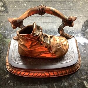 Vintage Bronze Baby Shoe Bookend